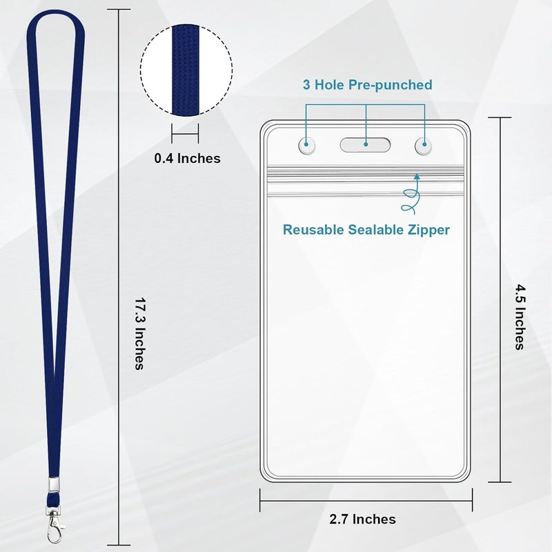 koorito 3 Pack Clear ID Badge Holder with Lanyard Deep Blue Lanyards with Vertical Waterproof ID Badge Holder for Office, School, Travel - Image 2